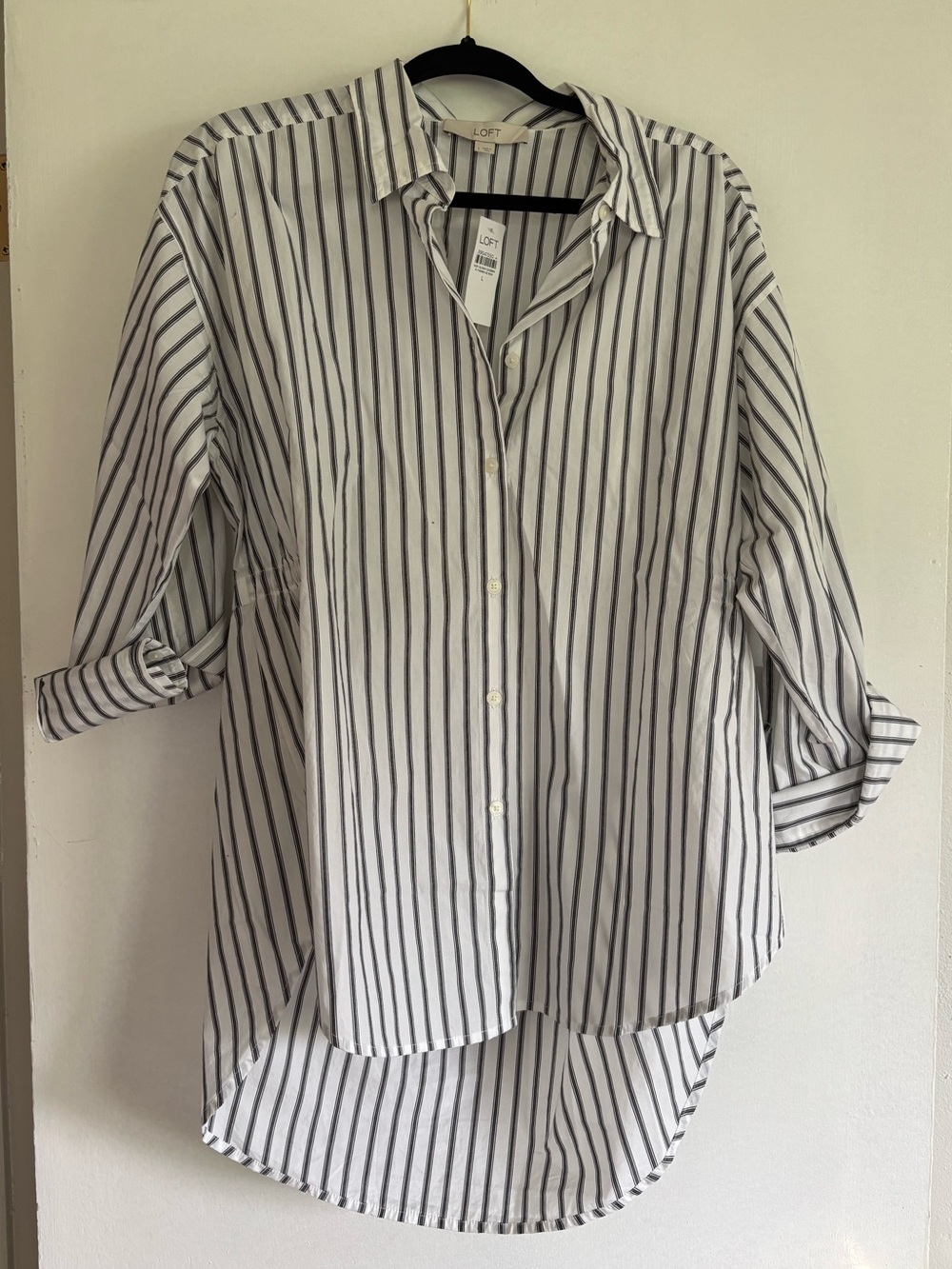 Striped Open-Back Button-Up Shirt - White & Black - Picture 3 of 4